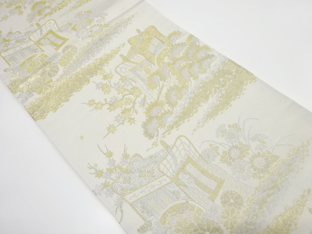 JAPANESE KIMONO / ANTIQUE FUKURO OBI / WOVEN MAPLE LEAVES